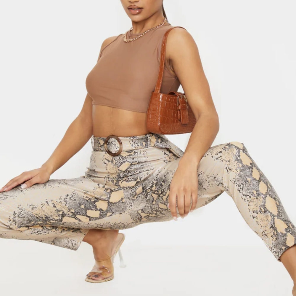 PrettyLittlething Snake Faux Leather Belted Pants